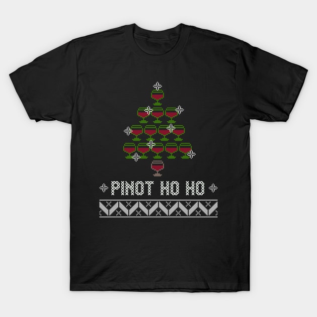 Wine Lover Ugly Christmas Pinot Wine Glass Festive Tree T-Shirt by YourGoods